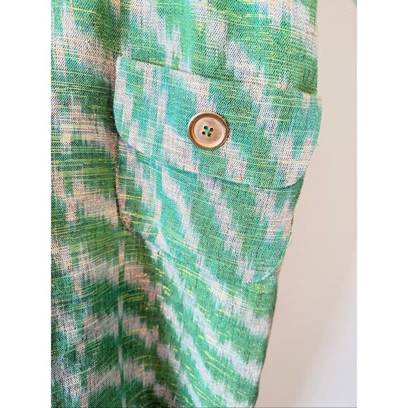 Vintage Fiandaca Couturier 8 Knee Length Dress Green Gold Ikat Zig Zag 60's Mod - Picture 9 of 16